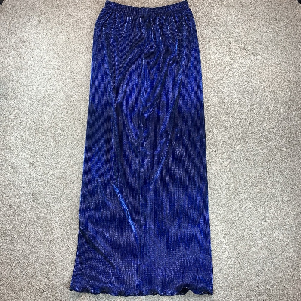 VTG Shimmer Crimped Skirt‎ M 90s Royal Blue Polyester Long